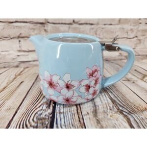 Alfred Ceramic 20 Oz Teapot Tea Infuser Blue Pink White Cherry Blossoms